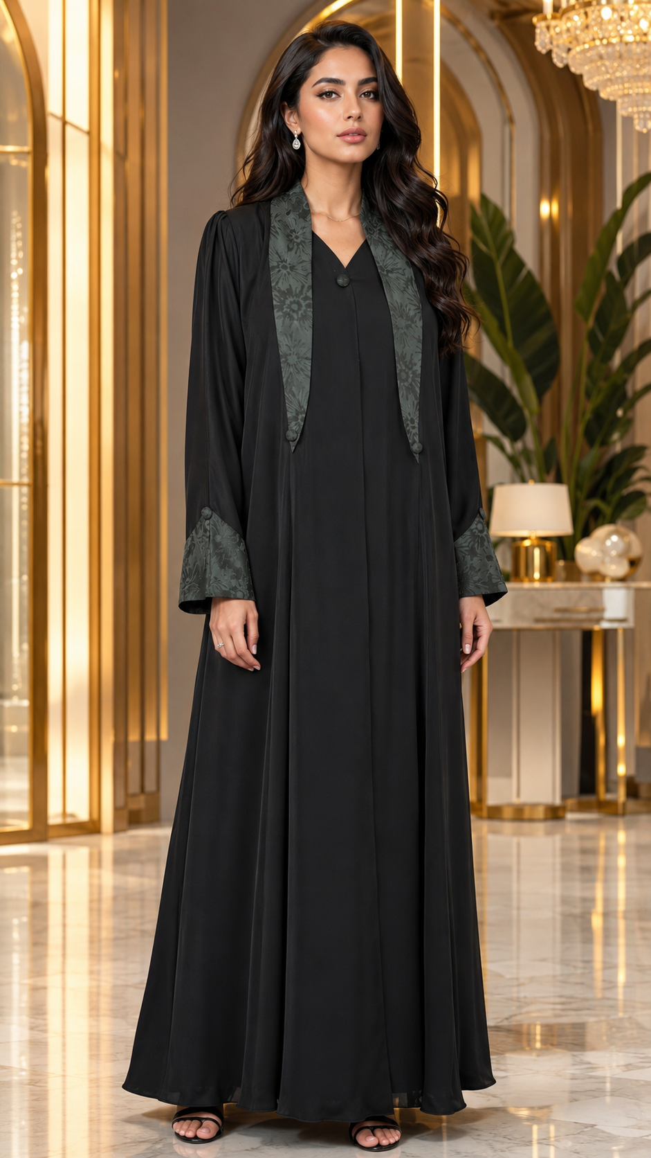 Midnight Jacquard Collar Abaya - NF1001