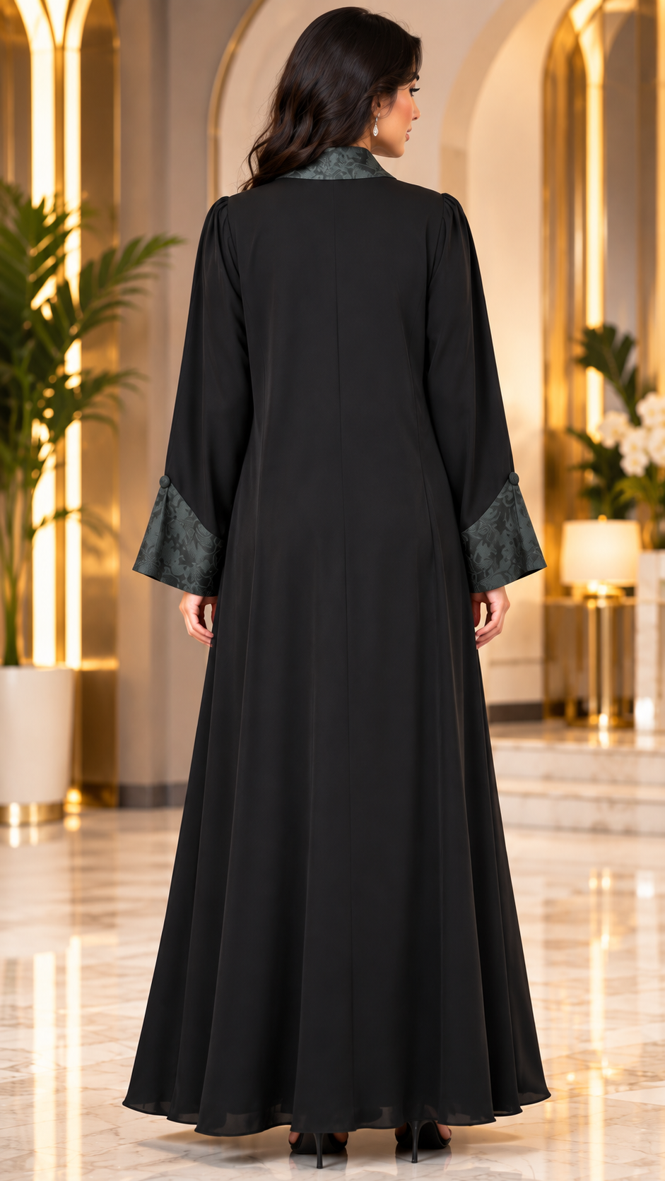 Midnight Jacquard Collar Abaya - NF1001 - Image 2